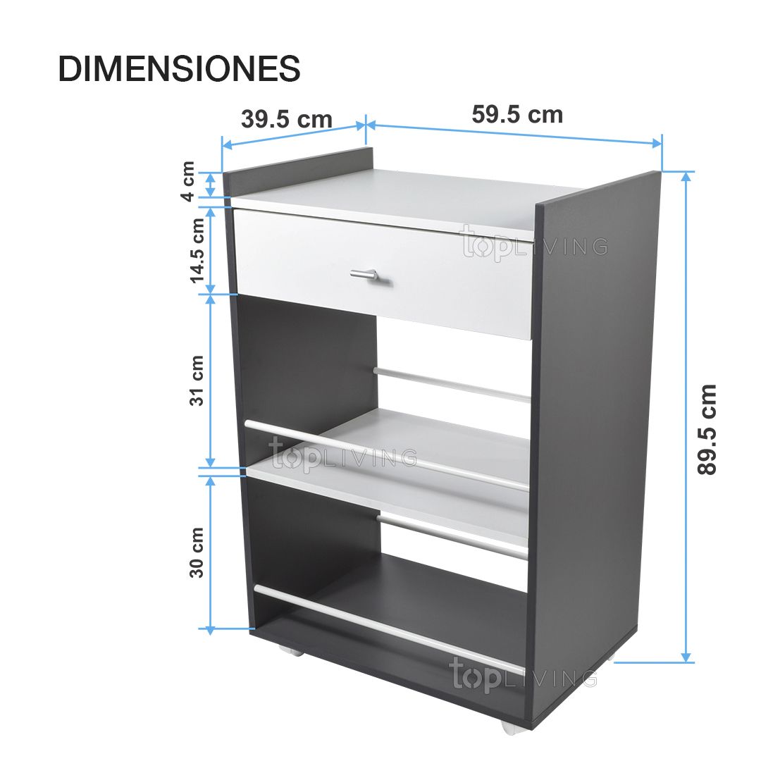 Transistor La base de datos Mar Top Living Alacena Móvil Multifuncional, con estantes y cajón - Top Living Transistor La base de datos Mar Top Living Alacena Móvil Multifuncional, con estantes y cajón - Top Living