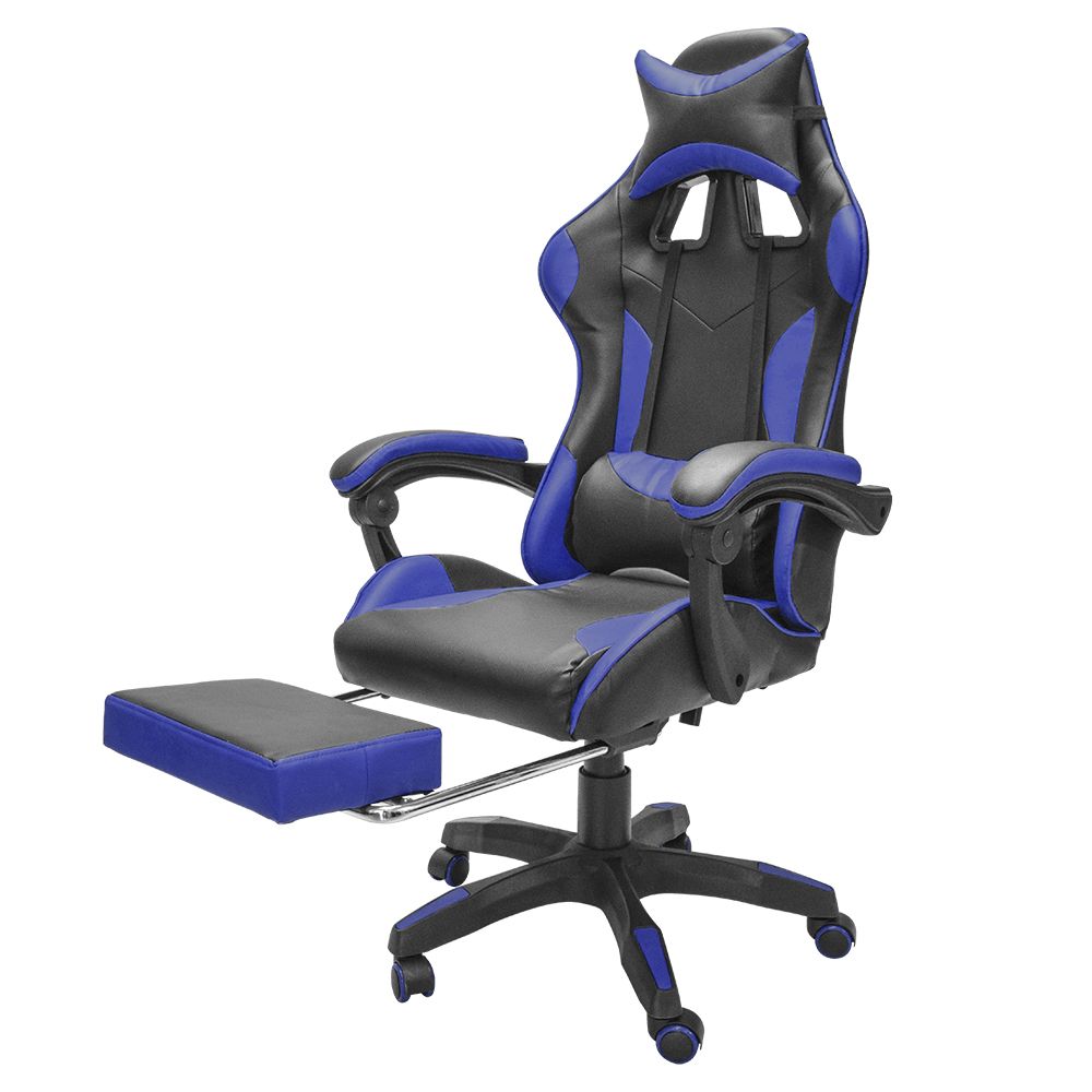 Silla Gamer Azul con descansa pies, reclinable y cojines lumbar y cabecera  - Del Río Solutions Online