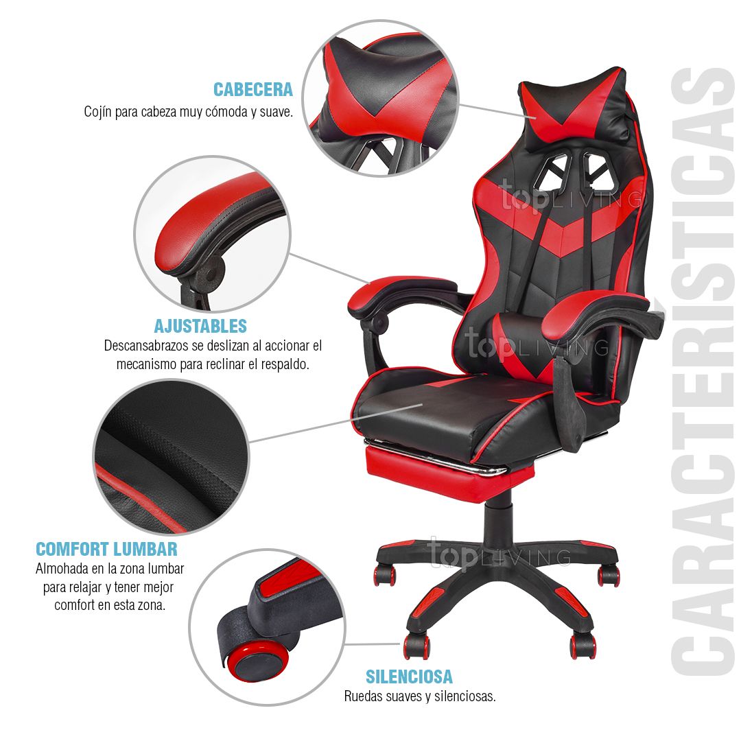 Silla de Oficina con cabecera, Soporte Lumbar y Soporte para pies Ajustable  Silla Gamer sillas para