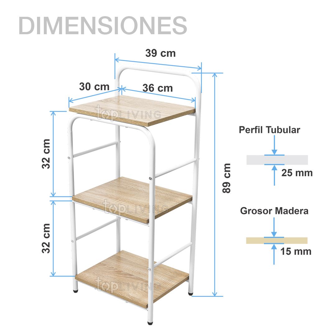 Dedicación rodillo Interpretación Top Living Estante Chico Tubular 3 Repisas - Top Living