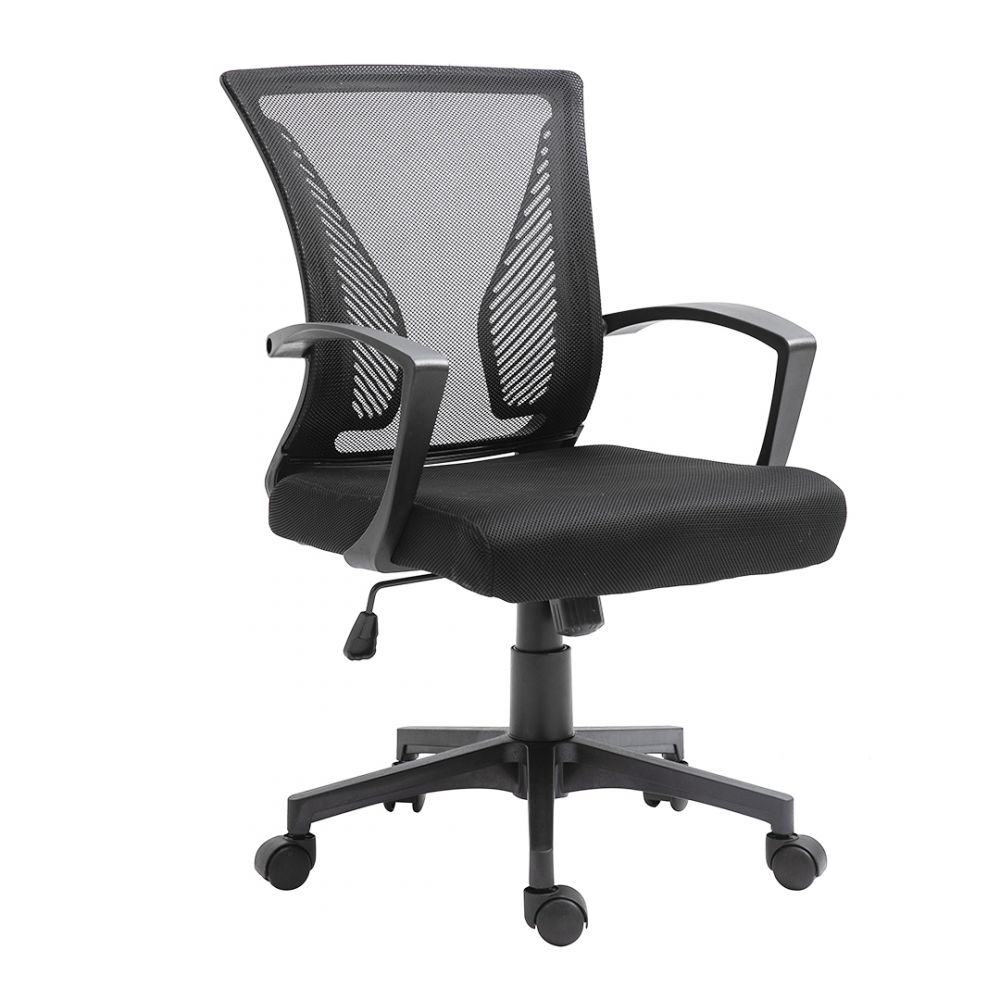 Silla para Oficina Respaldo y asiento en Malla color Negro semi reclinable
