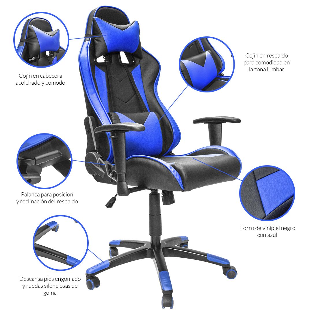 Silla de Oficina con cabecera, Soporte Lumbar y Soporte para pies Ajustable  Silla Gamer sillas para