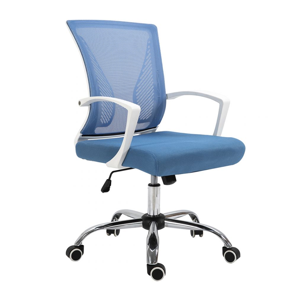 Silla para Oficina Respaldo y asiento en Malla color Azul semi reclinable