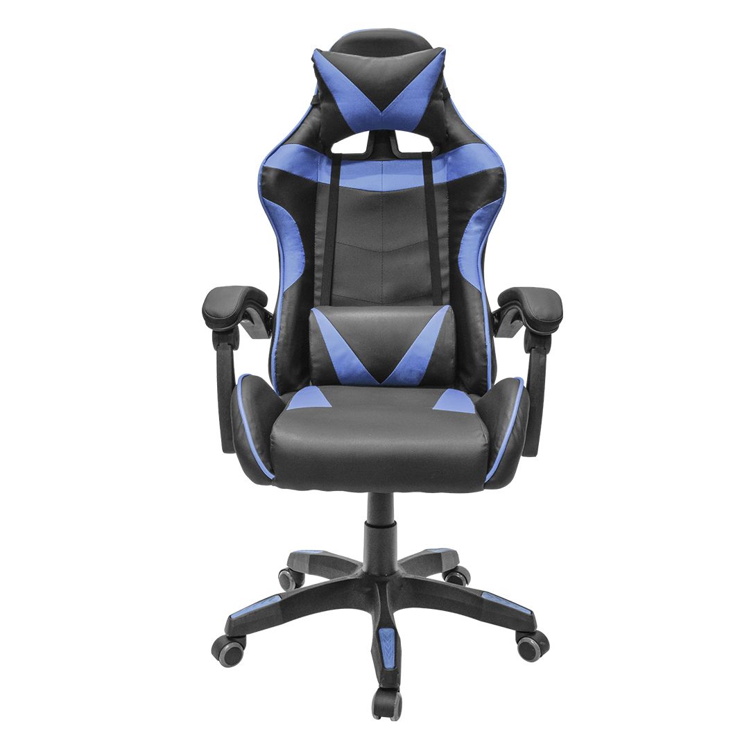 Silla Gamer Azul con descansa pies, reclinable y cojines lumbar y cabecera  - Del Río Solutions Online