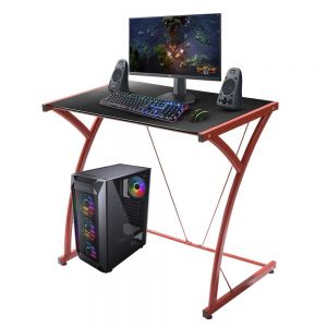 Escritorio Gamer Individual Mesa de Vidrio y Estructura de Acero Rojo