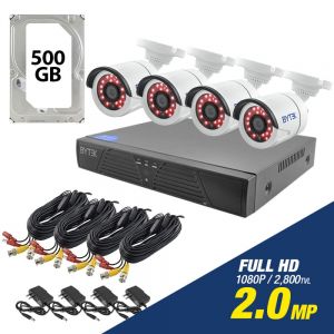 Kit de 4 camaras de 2.0mp Full HD 1080p con disco duro 500GB