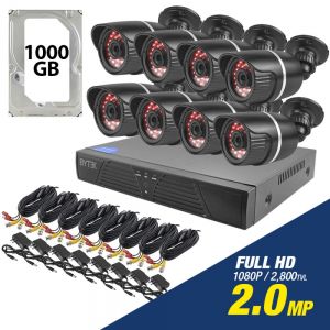 Kit de 8 camaras de 2.0mp Full HD 1080p + disco duro 1000GB