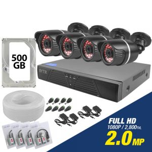 Kit de 4 camaras de 2.0mp Full HD 1080p + disco duro 500GB