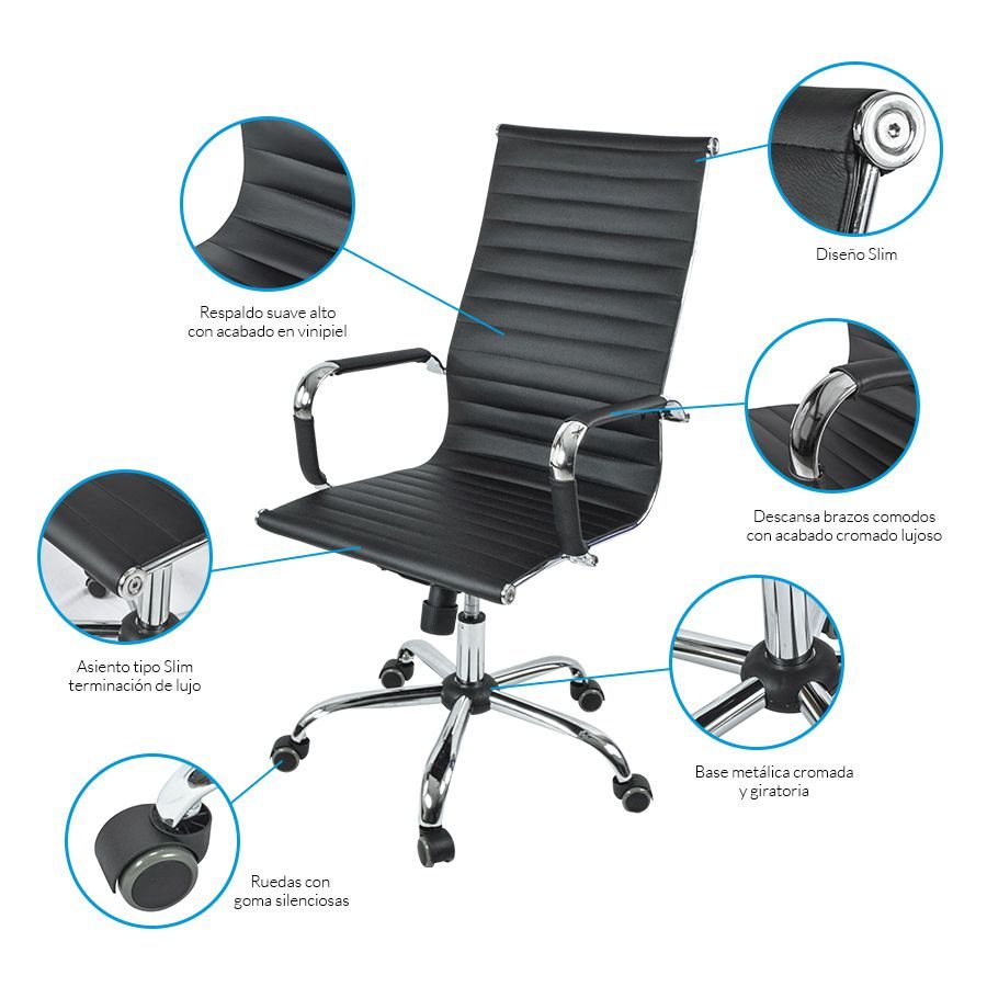 TOPLIVING Silla para Oficina Ergonomica con Respaldo y Apoyacabeza  Inclinable, Base Metálica Cromada con Ruedas de Goma Silenciosas, Ideal  Home Office : : Hogar y Cocina