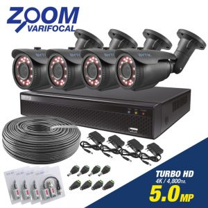 Kit de 4 camaras de 5.0mp UHDV 4k con Zoom Varifocal + cable utp