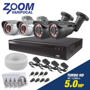 Kit de 4 camaras de 5.0mp UHDV 4k con Zoom Varifocal