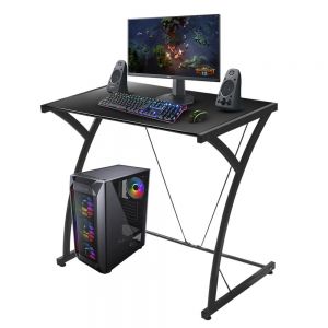 Escritorio Gamer Individual Mesa de Vidrio y Estructura de Acero Negro