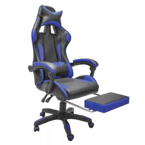 Silla Gamer Azul y Negro con Descansapies Reclinable