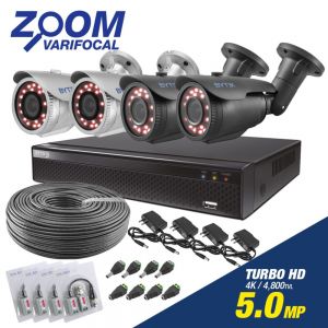 Kit de 4 camaras de 5.0mp UHDV 4k con Zoom Varifocal + cable utp