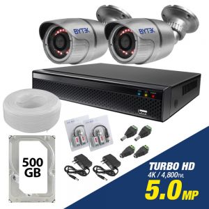 Kit de 2 camaras de 5.0mp Turbo HD 4K + disco duro 500GB