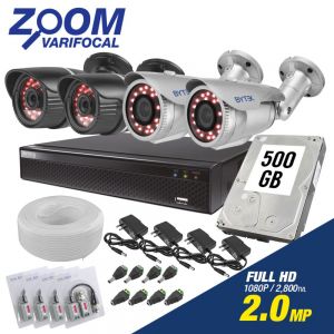 Kit de 4 camaras de 2.0mp fullHD 1080p con Zoom Varifocal + Disco Duro 500GB