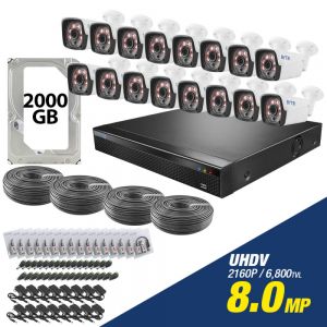 Kit de 16 camaras de 8.0mp UHDV 2160p + disco duro 2000GB y cable utp