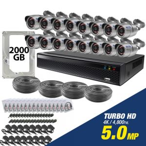 Kit de 16 camaras de 5.0mp Turbo HD 4K + disco duro 2000GB