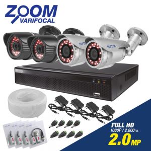 Kit de 4 camaras de 2.0mp fullHD 1080p con Zoom Varifocal