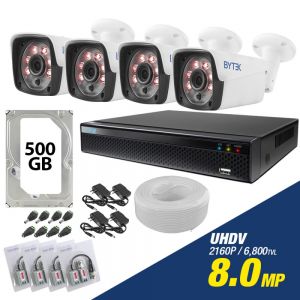 Kit de 4 camaras de 8.0mp UHDV 2160p + disco duro 500GB y cable utp