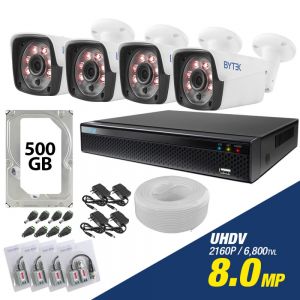 Kit de 4 camaras de 8.0mp UHDV 2160p + disco duro 500GB y cable utp