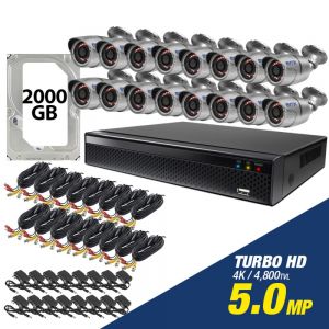 Kit de 16 camaras de 5.0mp Turbo HD 4K + disco duro 2000GB